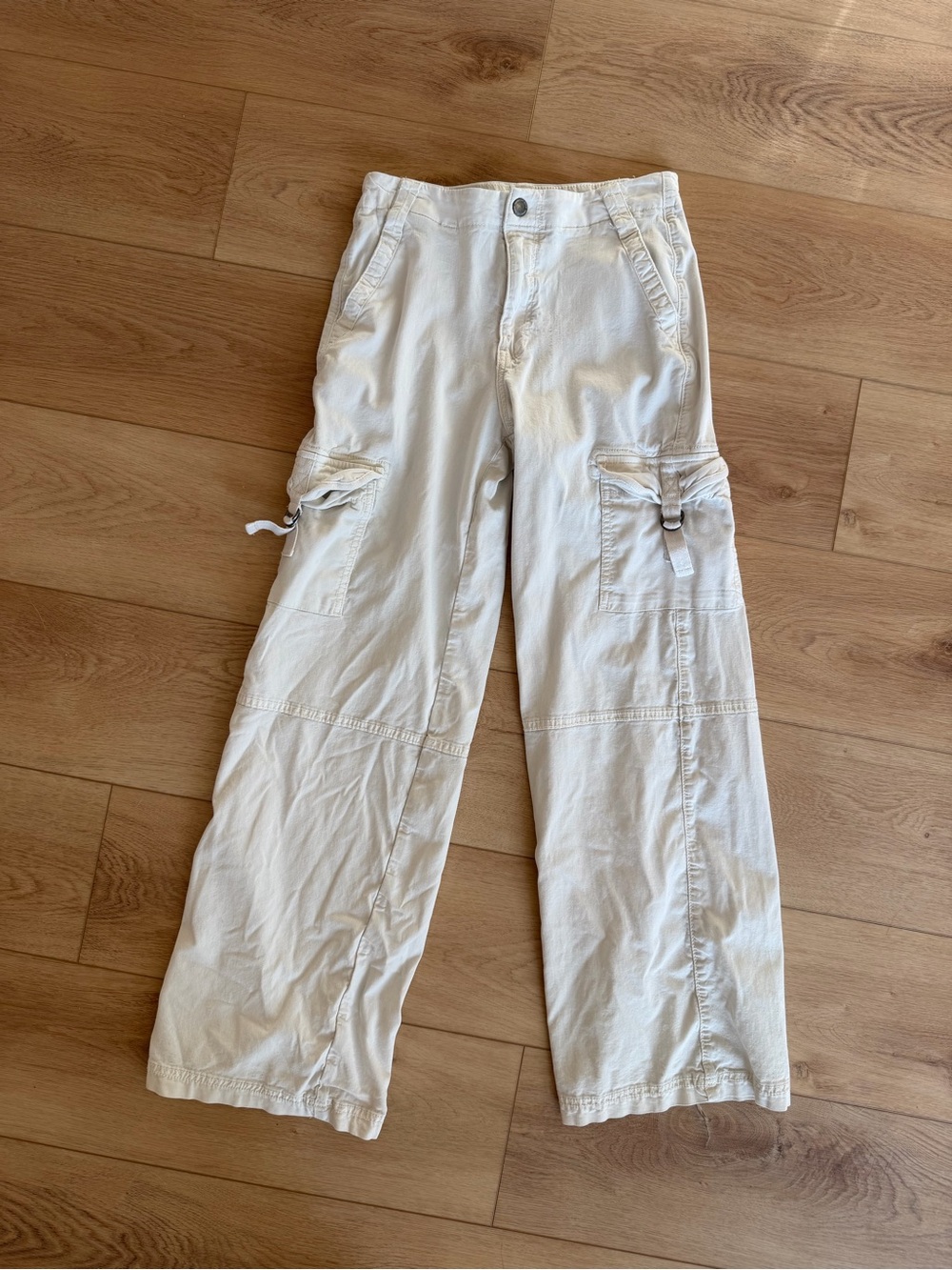 American Eagle Outfitters Cream Wide Leg Cargo Pants
